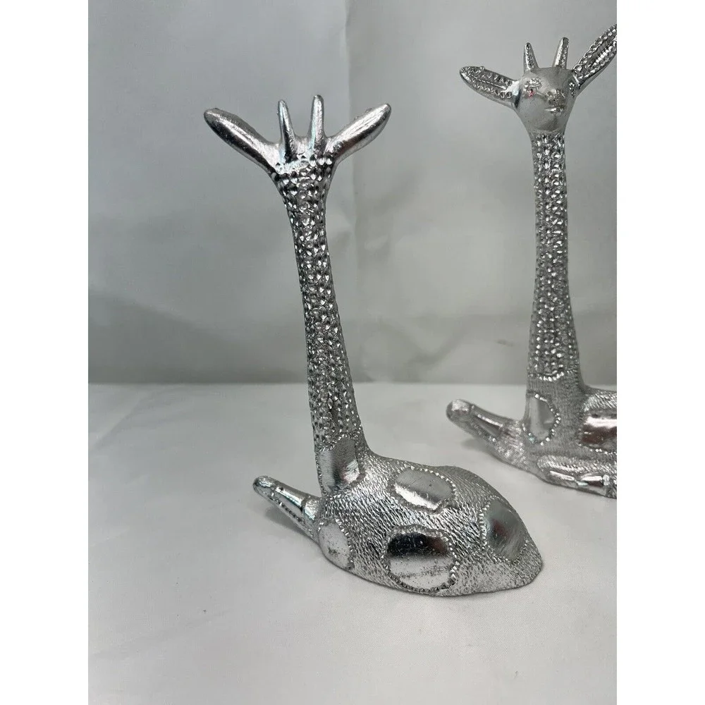 Set Of Vtg Poompuhar Indian‎ Folk Art Decorative Giraffes Silver Tone 7.5”